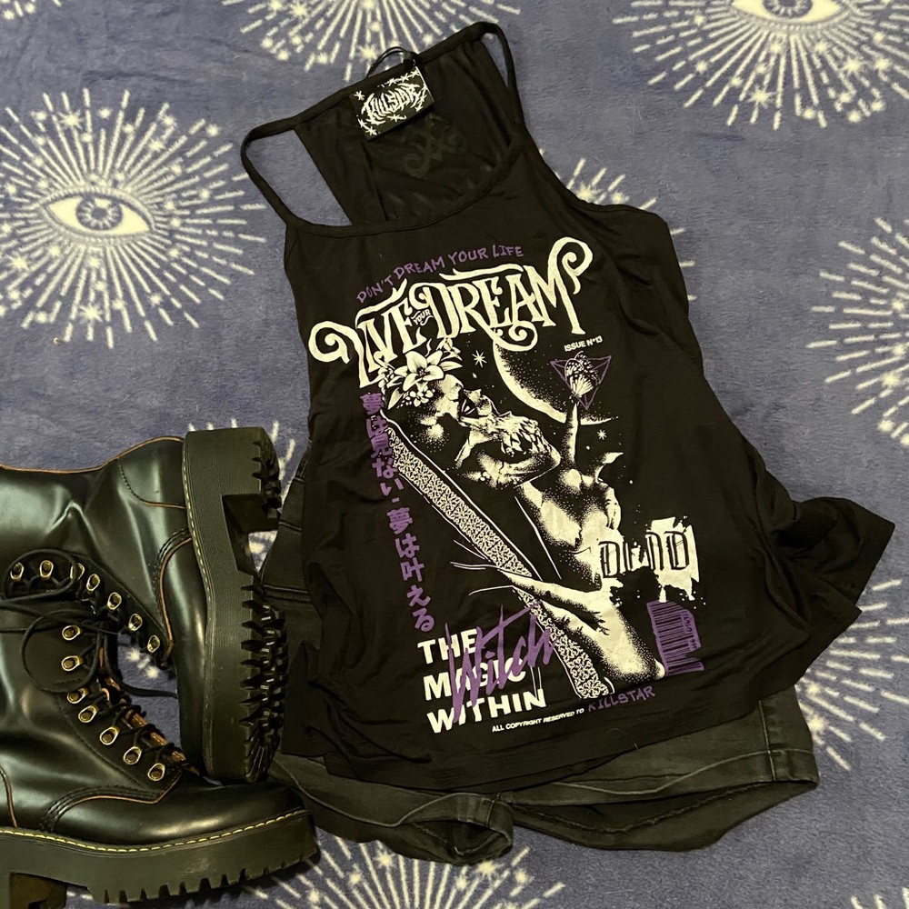 Killstar dreams relaxed vest tank top xs black loose fitting nwt oversized